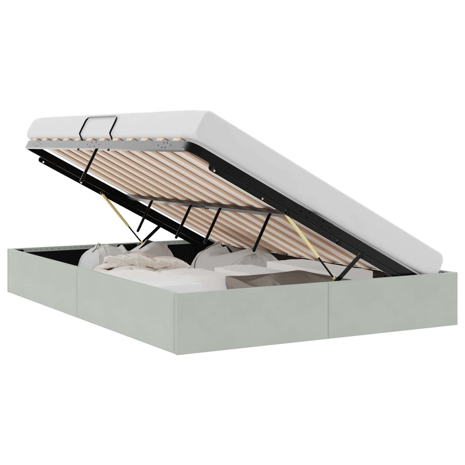 Lit de Rangement avec stockage Gris clair 137 x 190 cm Velours - XIOS