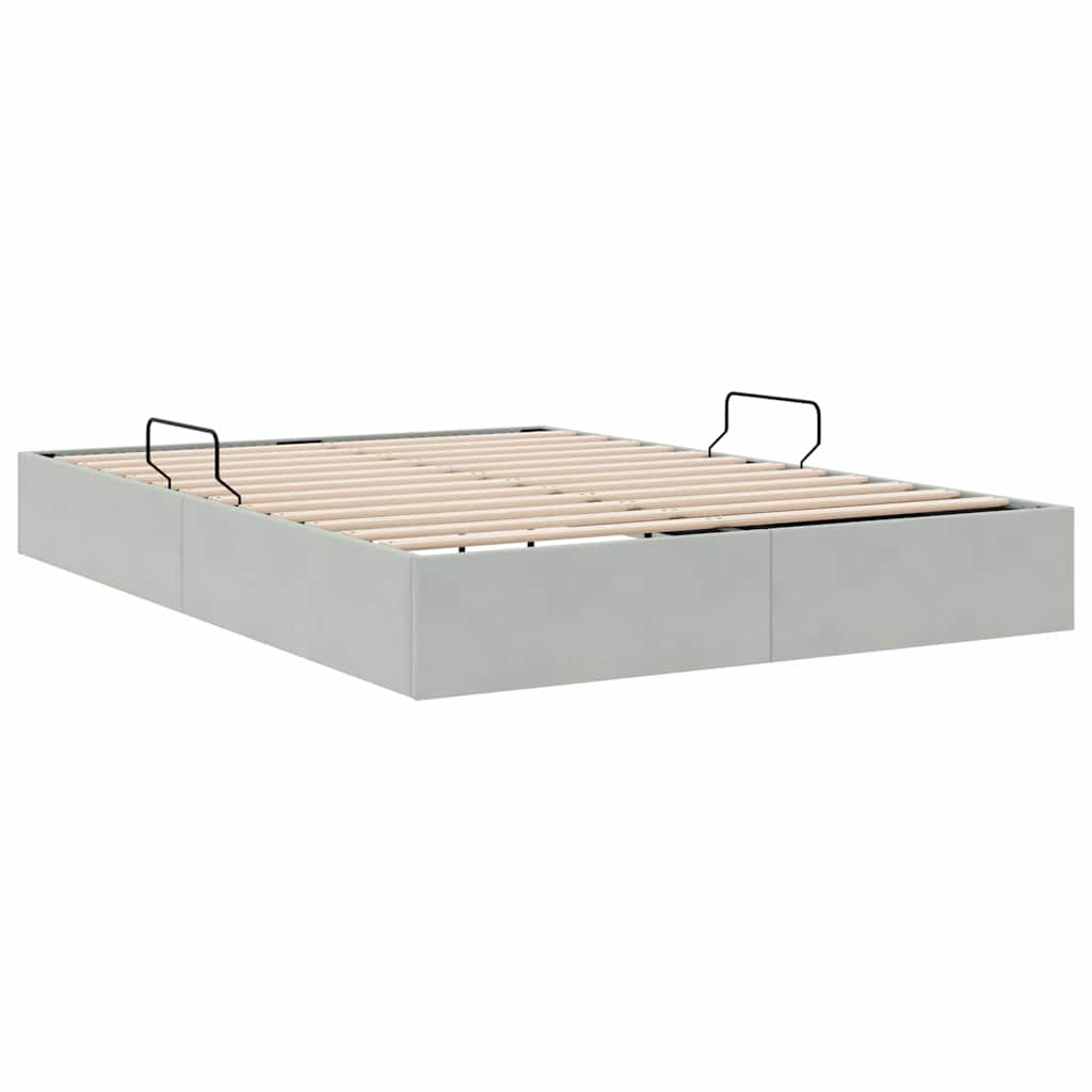 Lit de Rangement avec stockage Gris clair 137 x 190 cm Velours - XIOS