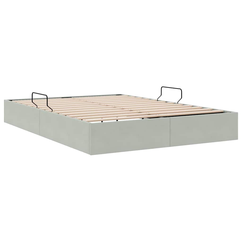 Lit de Rangement avec stockage Gris clair 137 x 190 cm Velours - XIOS