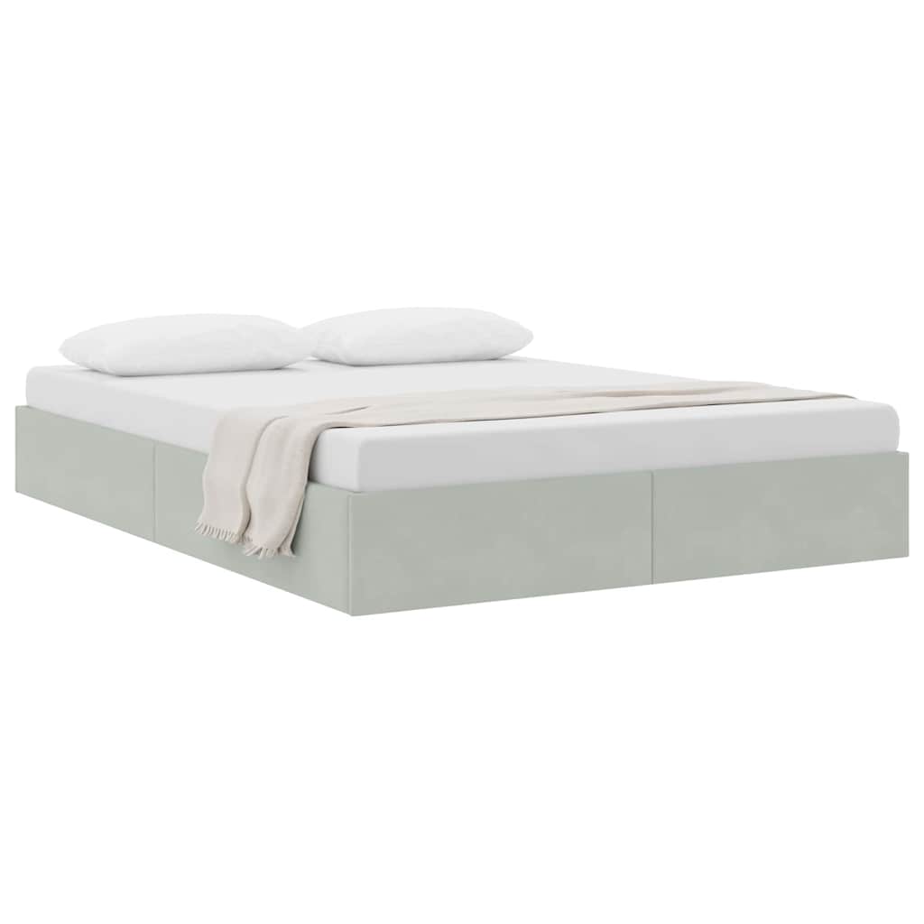 Lit de Rangement avec stockage Gris clair 137 x 190 cm Velours - XIOS