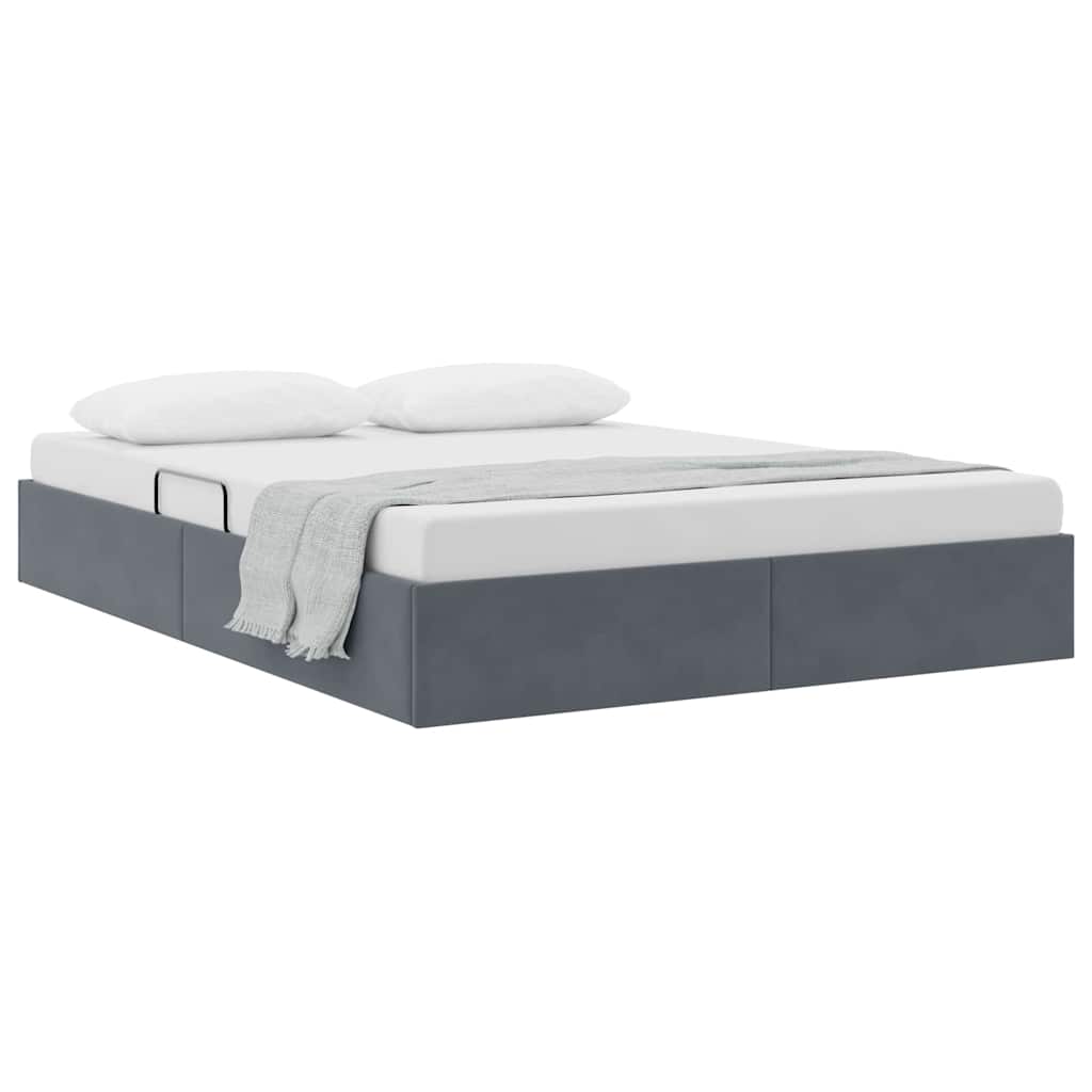 Lit de Rangement avec stockage Gris foncé 137 x 190 cm Velours - XIOS