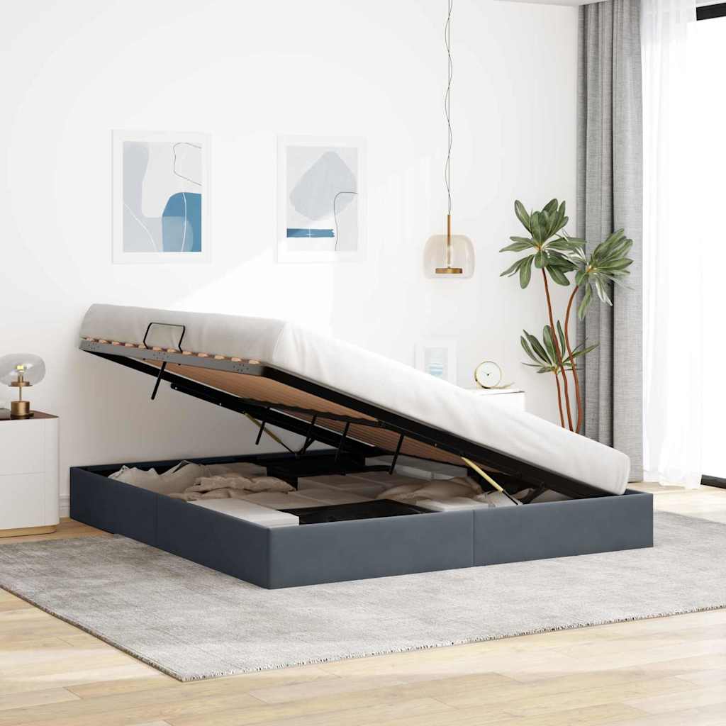 Lit de Rangement avec stockage Gris foncé 193 x 203 cm Velours - XIOS