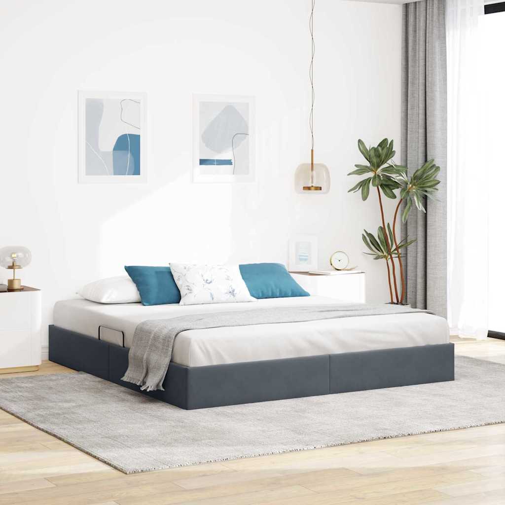Lit de Rangement avec stockage Gris foncé 183 x 213 cm Velours - XIOS