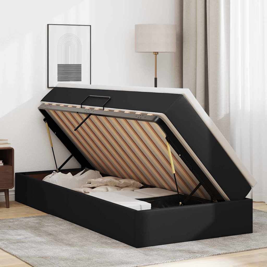Lit avec rangement et matelas Noir 90 x 190 cm Simili cuir - XIOS