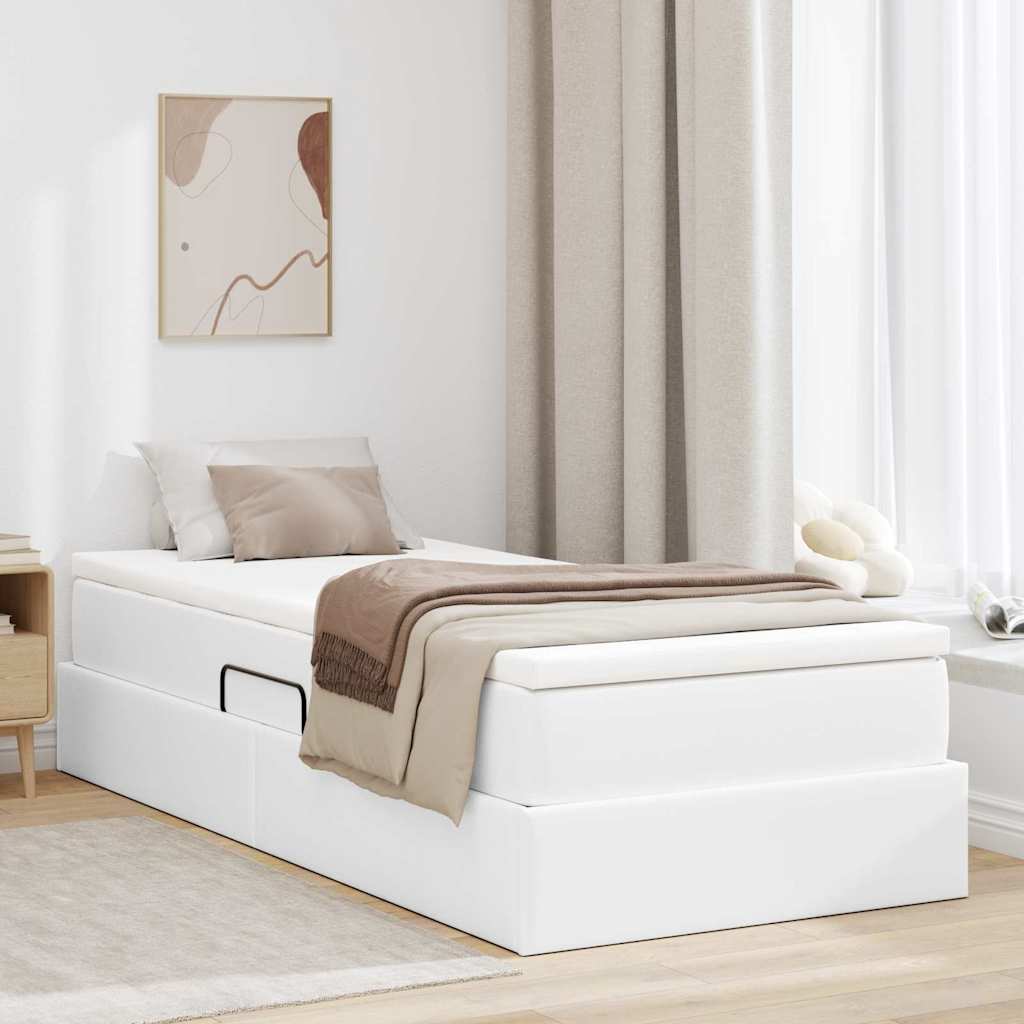 Lit avec rangement et matelas Blanc 90 x 190 cm Simili cuir - XIOS