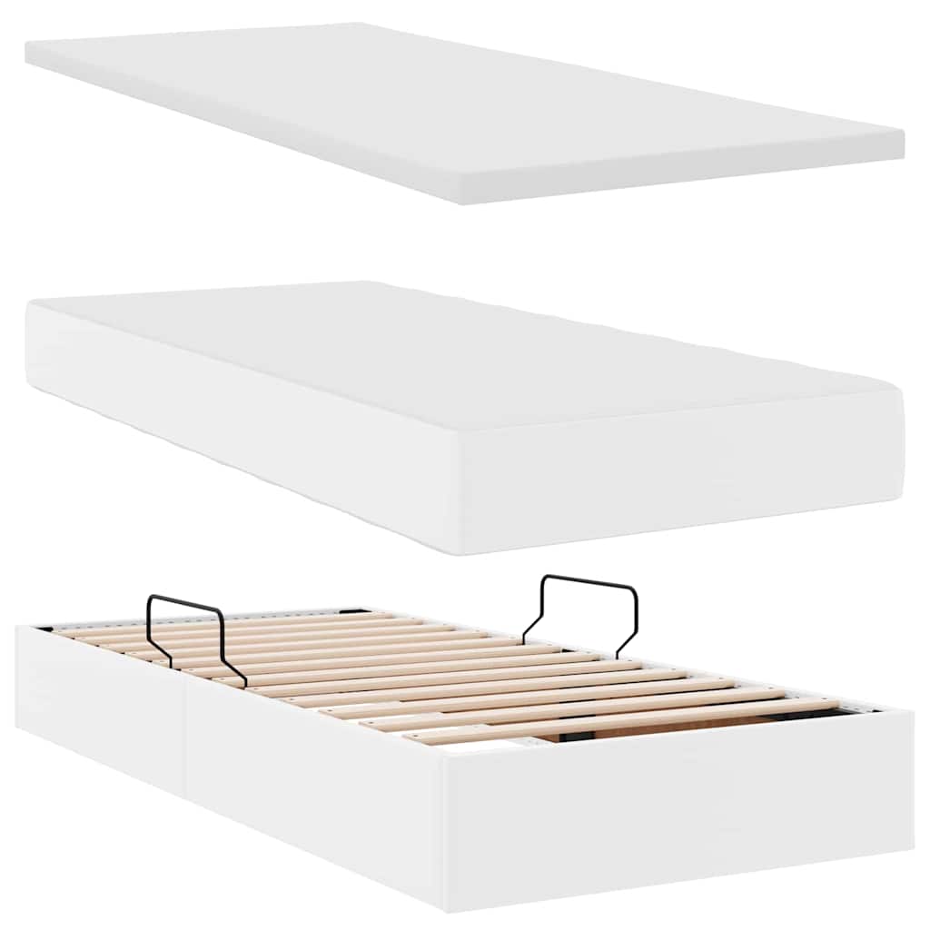 Lit avec rangement et matelas Blanc 90 x 190 cm Simili cuir - XIOS
