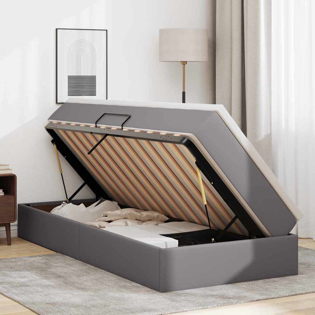 Lit avec rangement et matelas Gris 90 x 190 cm Simili cuir - XIOS