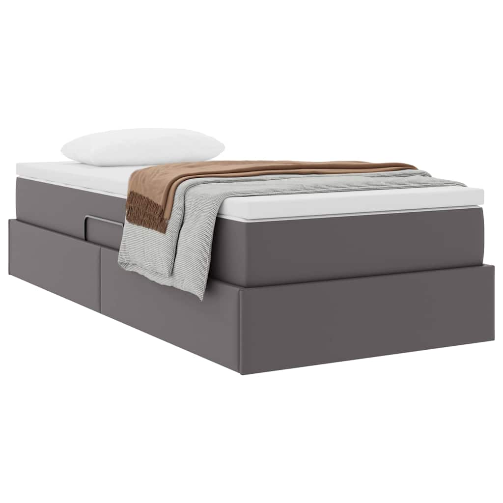 Lit avec rangement et matelas Gris 90 x 190 cm Simili cuir - XIOS