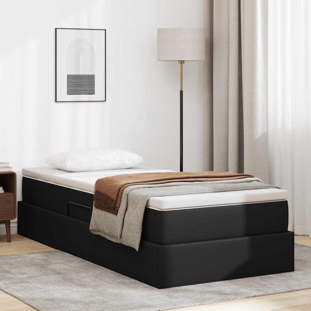 Lit avec rangement et matelas Noir 90 x 200 cm Simili cuir - XIOS
