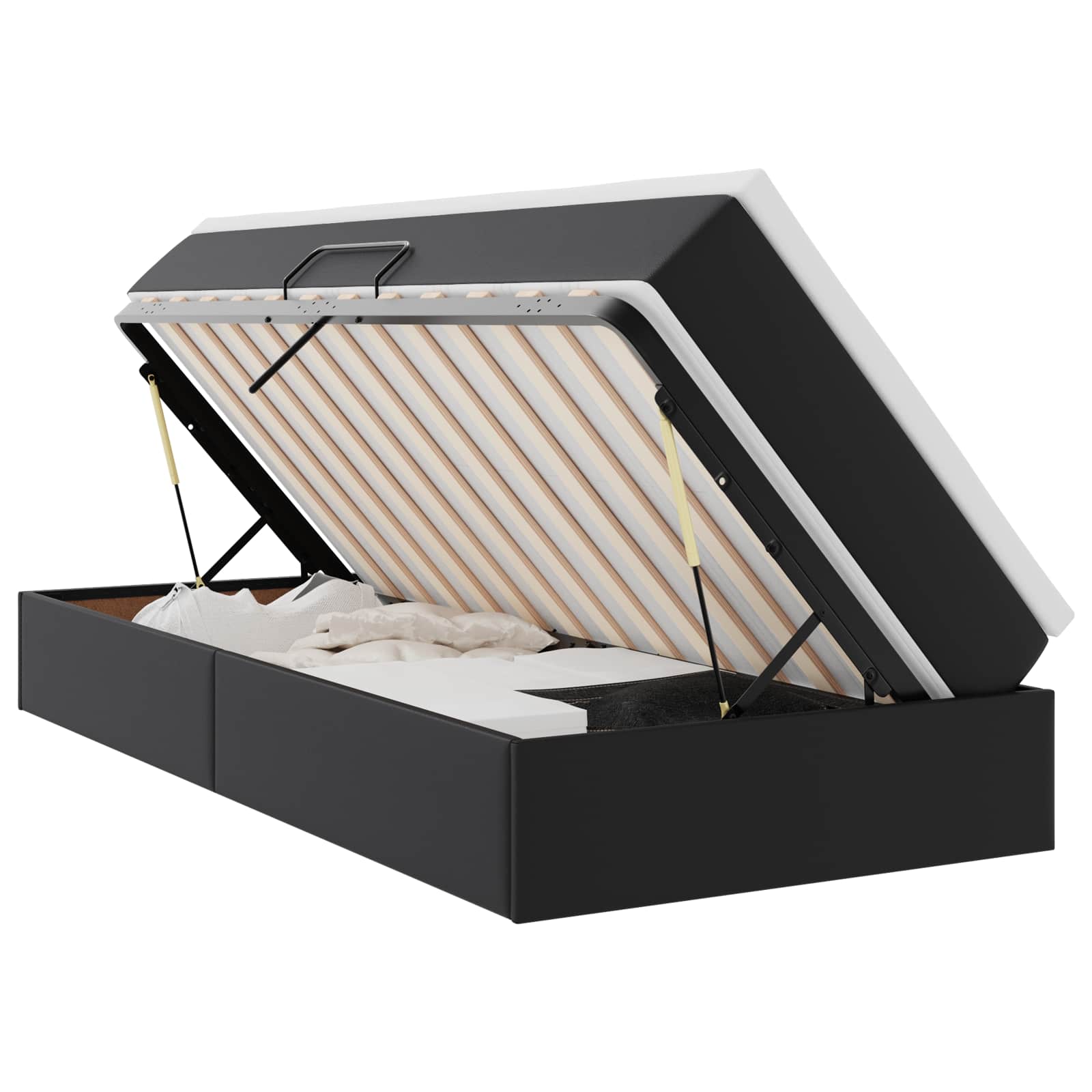Lit avec rangement et matelas Noir 90 x 200 cm Simili cuir - XIOS
