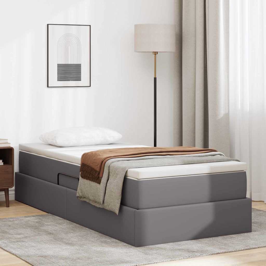Lit avec rangement et matelas Gris 90 x 200 cm Simili cuir - XIOS