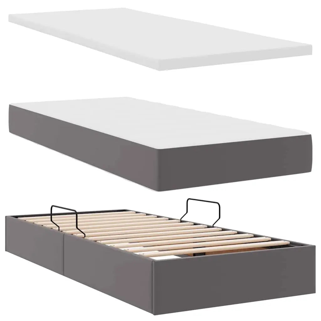 Lit avec rangement et matelas Gris 90 x 200 cm Simili cuir - XIOS