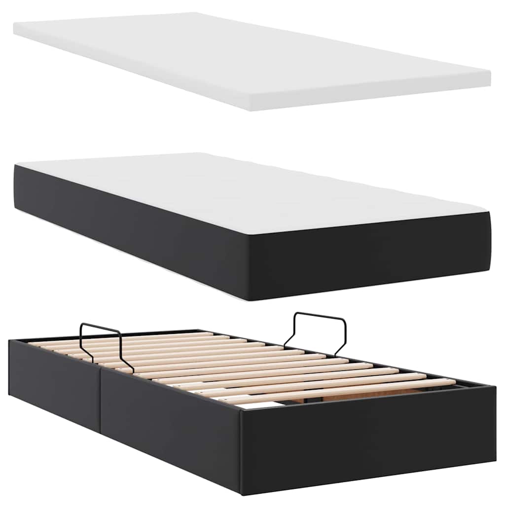 Lit avec rangement et matelas Noir 100 x 200 cm Simili cuir - XIOS