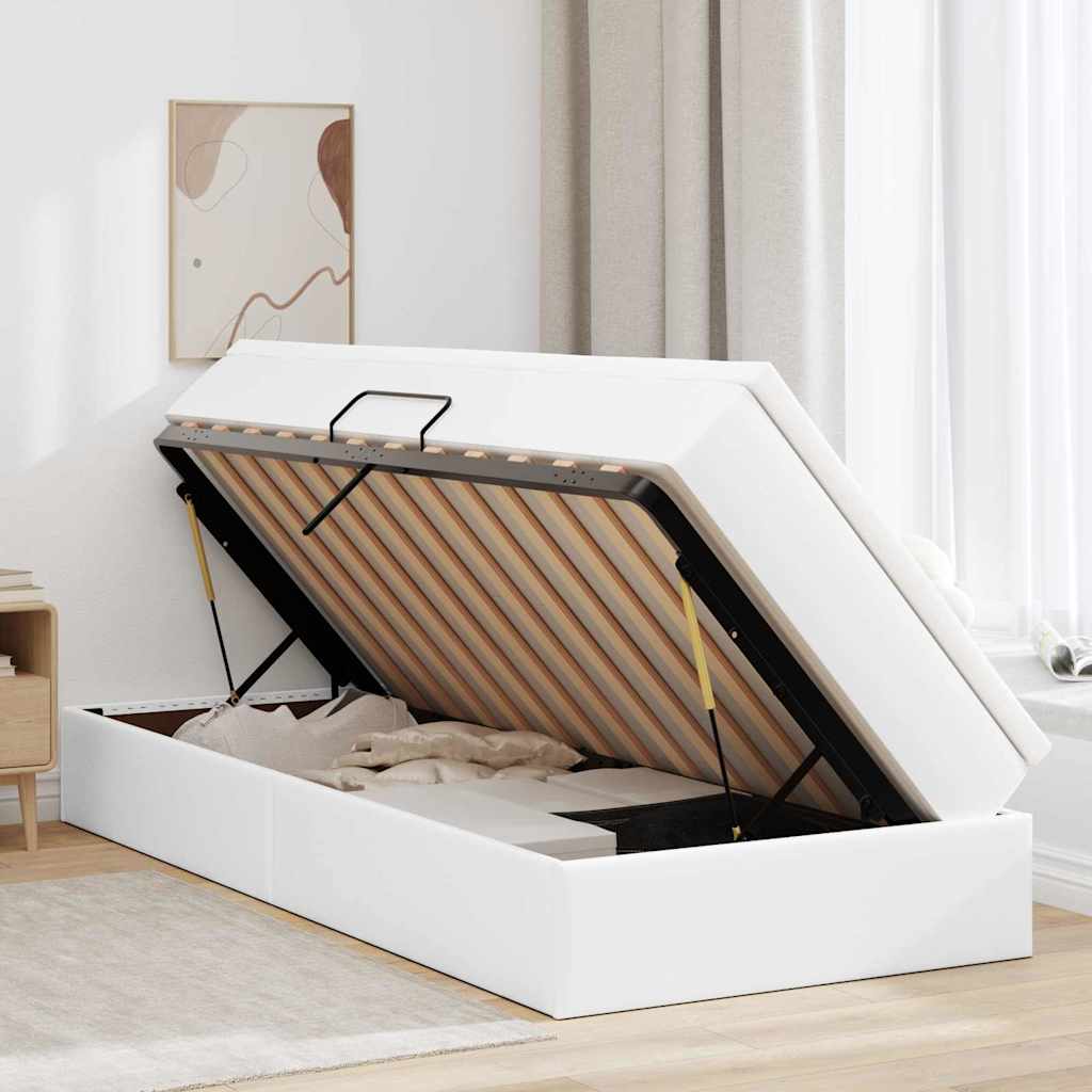 Lit avec rangement et matelas Blanc 100 x 200 cm Simili cuir - XIOS