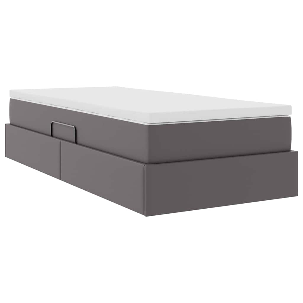 Lit avec rangement et matelas Gris 100 x 200 cm Simili cuir - XIOS