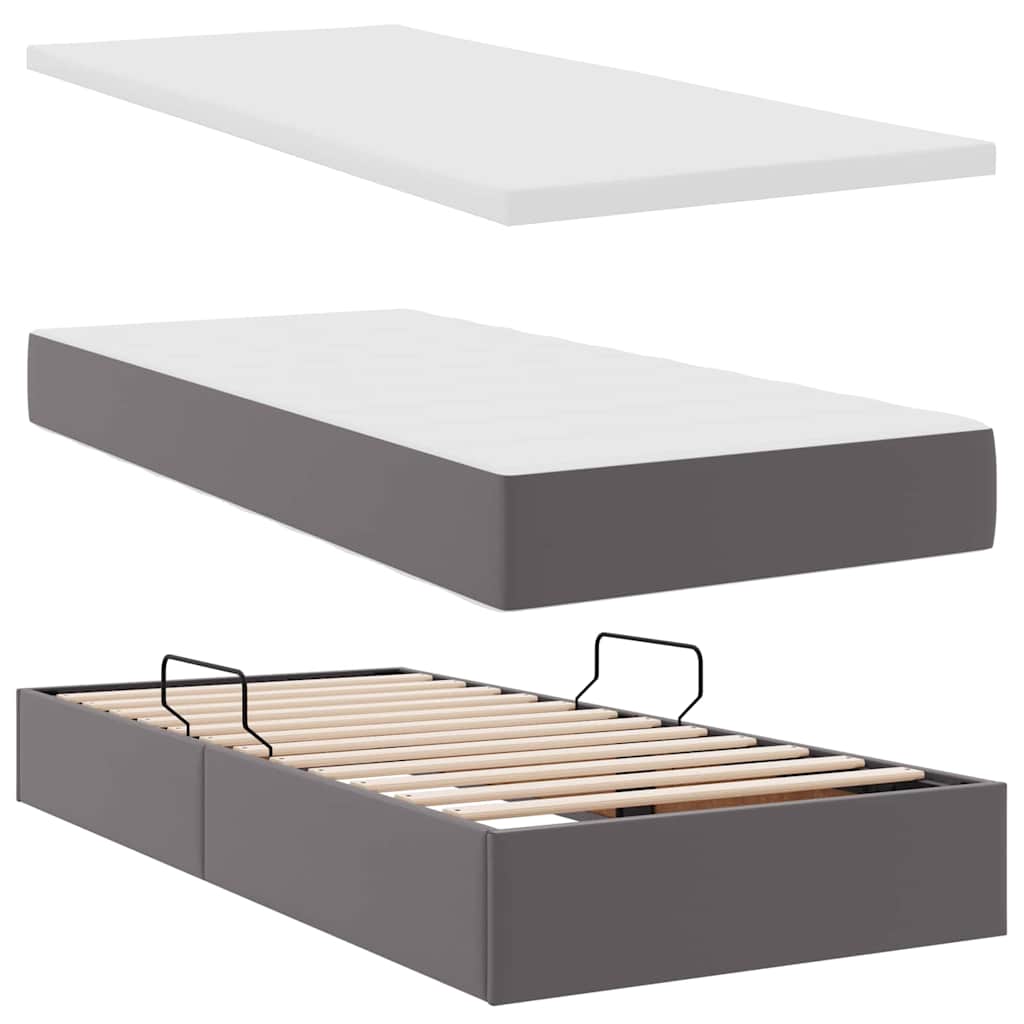 Lit avec rangement et matelas Gris 100 x 200 cm Simili cuir - XIOS