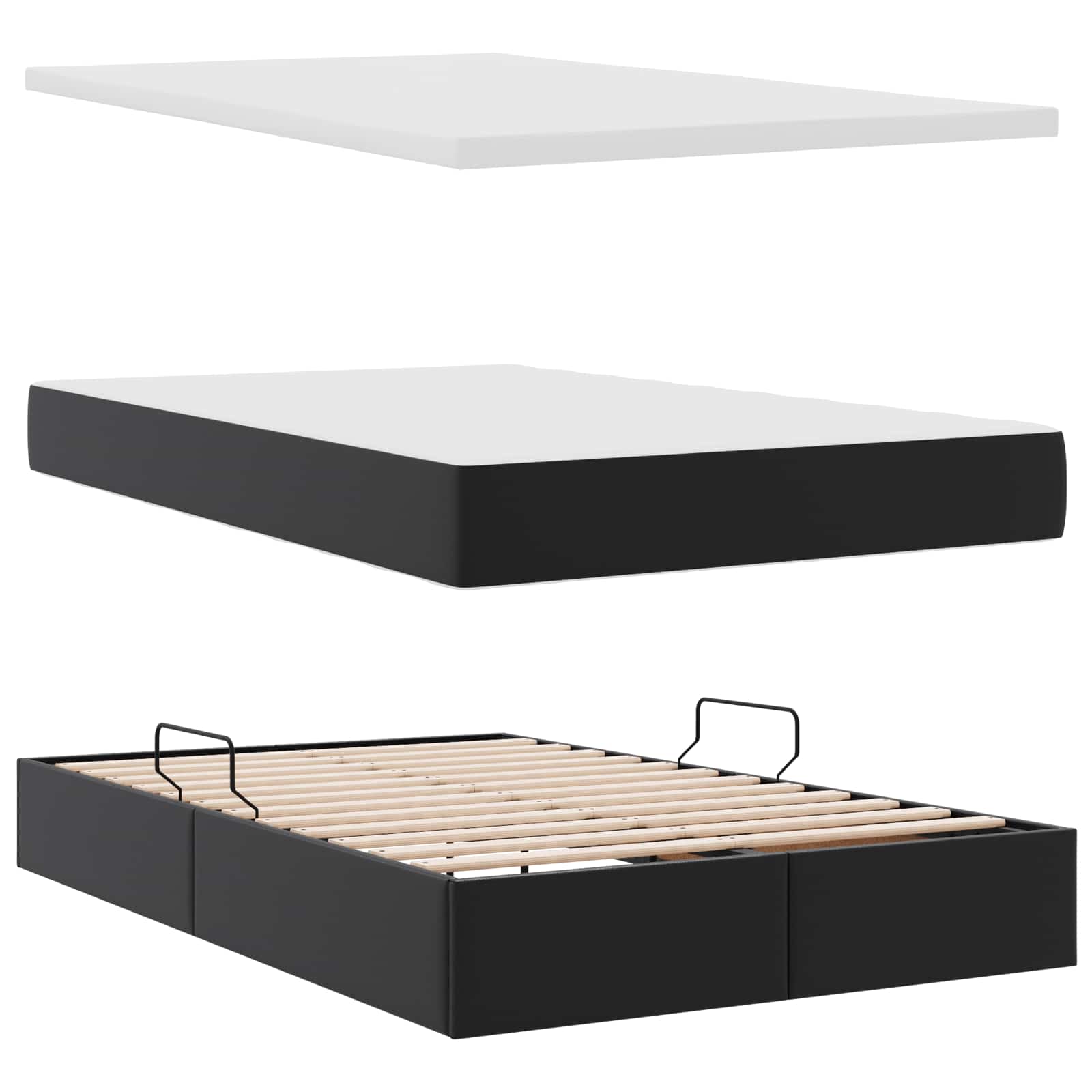 Lit avec rangement et matelas Noir 120 x 190 cm Simili cuir - XIOS