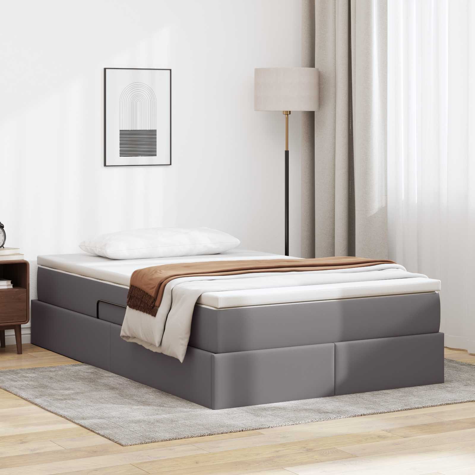 Lit avec rangement et matelas Gris 120 x 190 cm Simili cuir