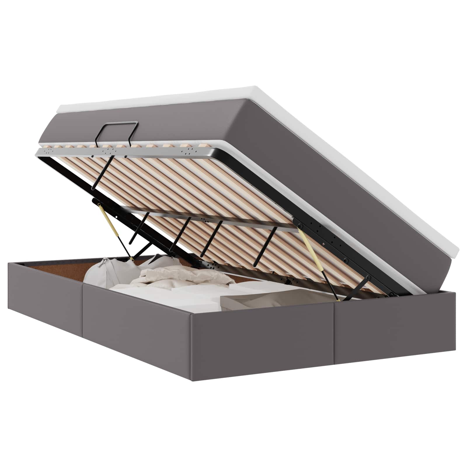 Lit avec rangement et matelas Gris 120 x 190 cm Simili cuir