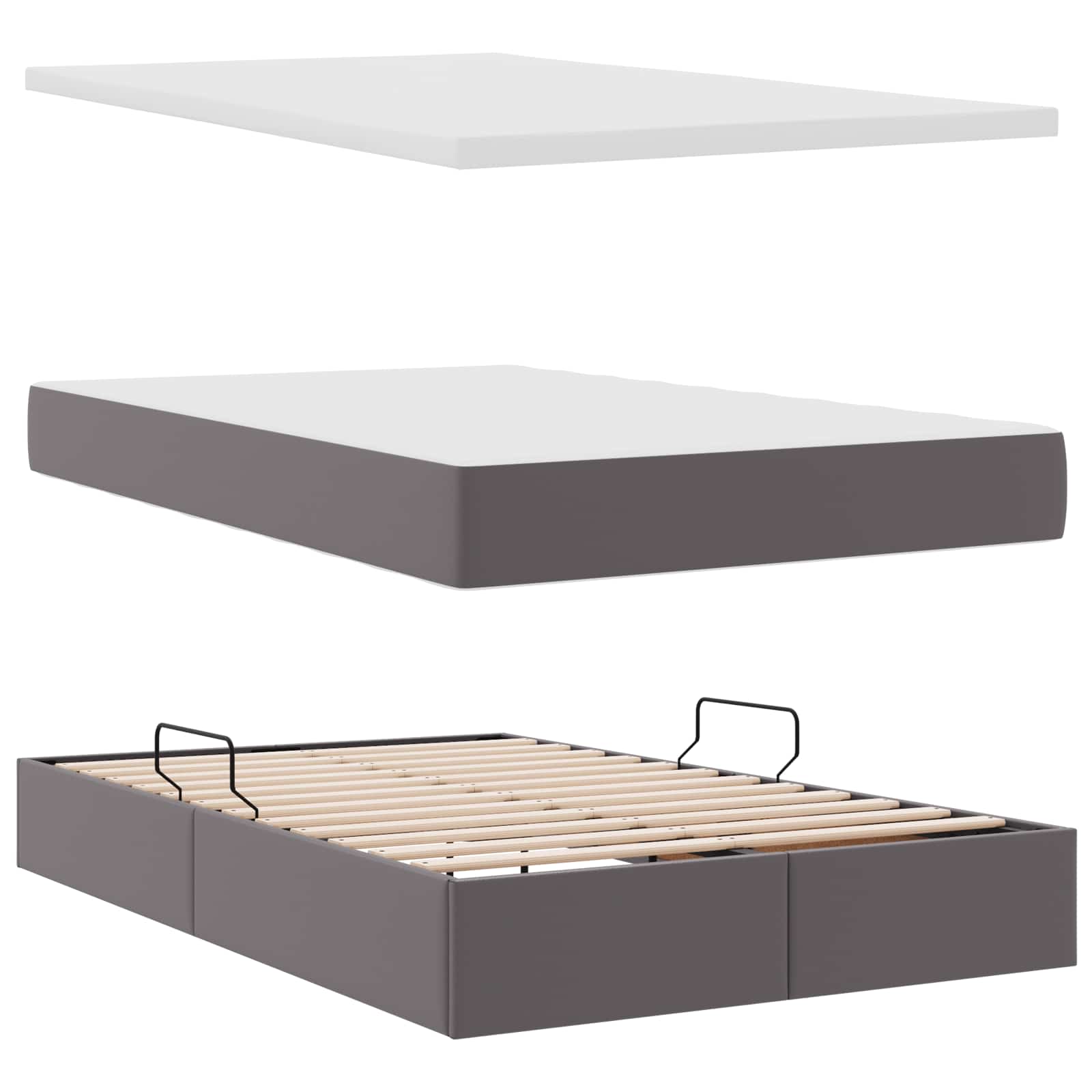 Lit avec rangement et matelas Gris 120 x 190 cm Simili cuir