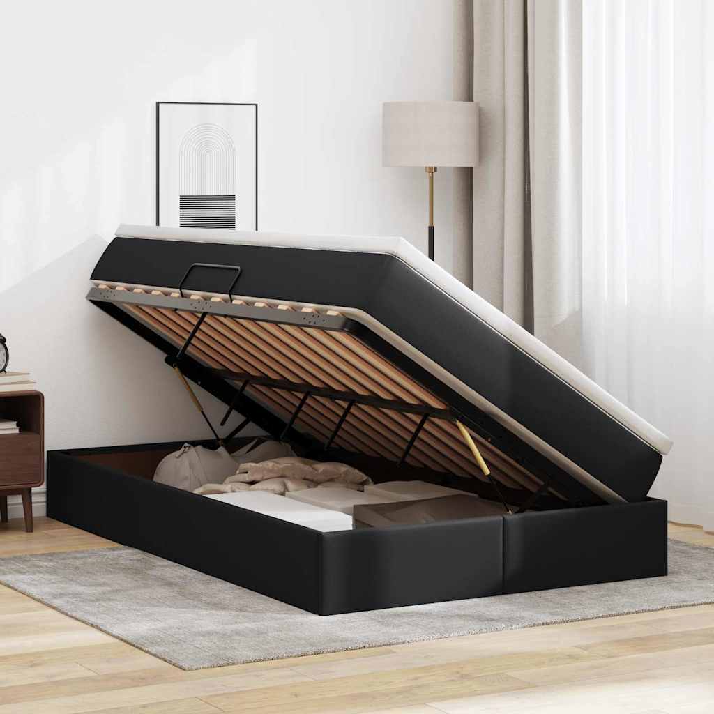 Lit avec rangement et matelas Noir 120 x 200 cm Simili cuir - XIOS