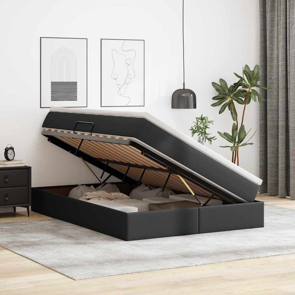 Lit avec rangement et matelas Noir 140 x 190 cm Simili cuir - XIOS