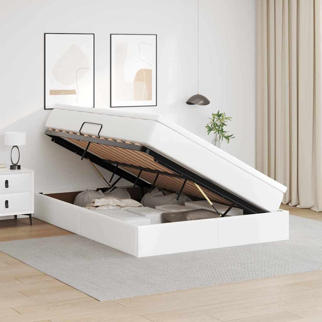 Lit avec rangement et matelas Blanc 140 x 200 cm Simili cuir - XIOS