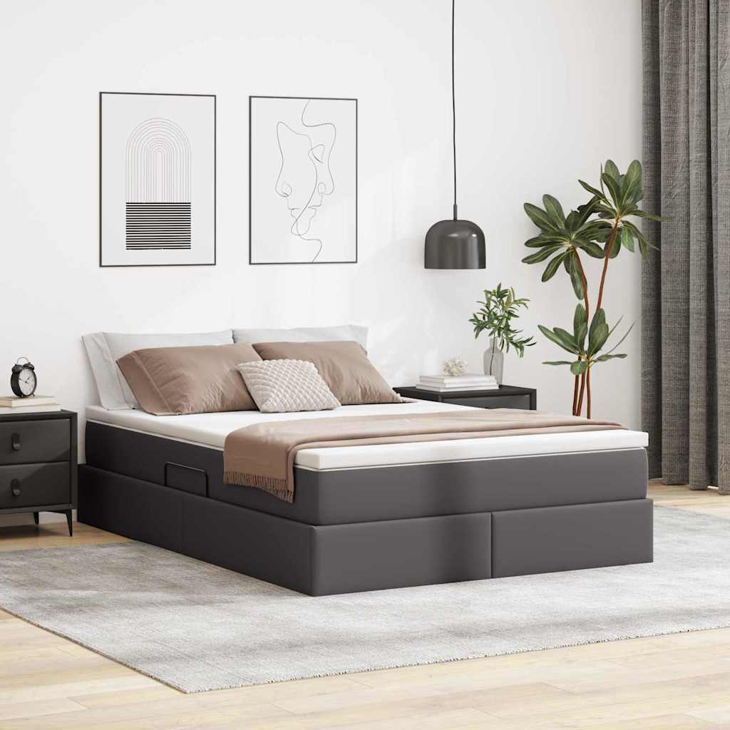 Lit avec rangement et matelas Gris 140 x 200 cm Simili cuir - XIOS