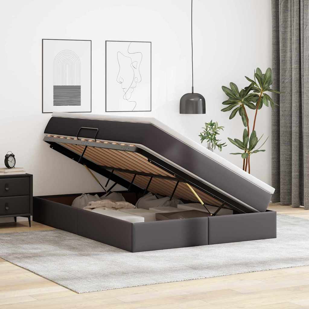 Lit avec rangement et matelas Gris 140 x 200 cm Simili cuir - XIOS