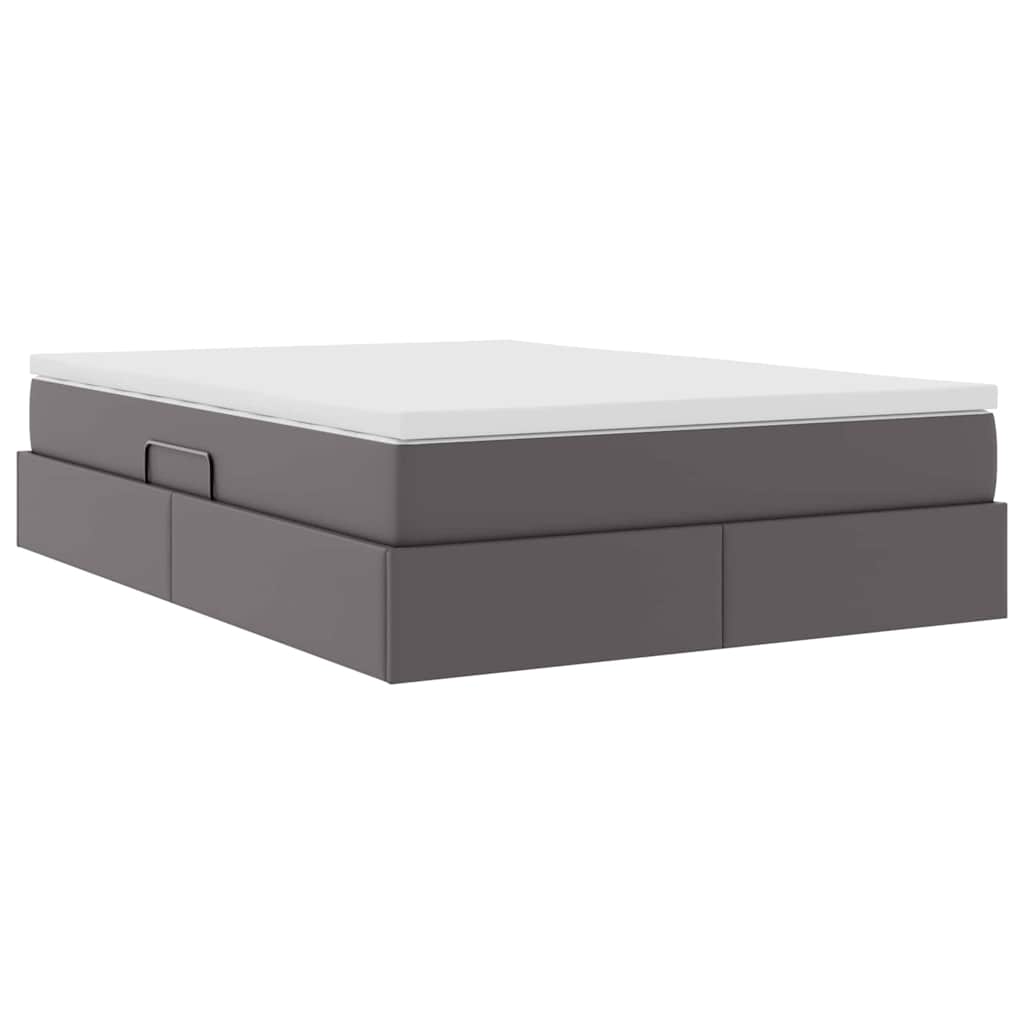 Lit avec rangement et matelas Gris 140 x 200 cm Simili cuir - XIOS