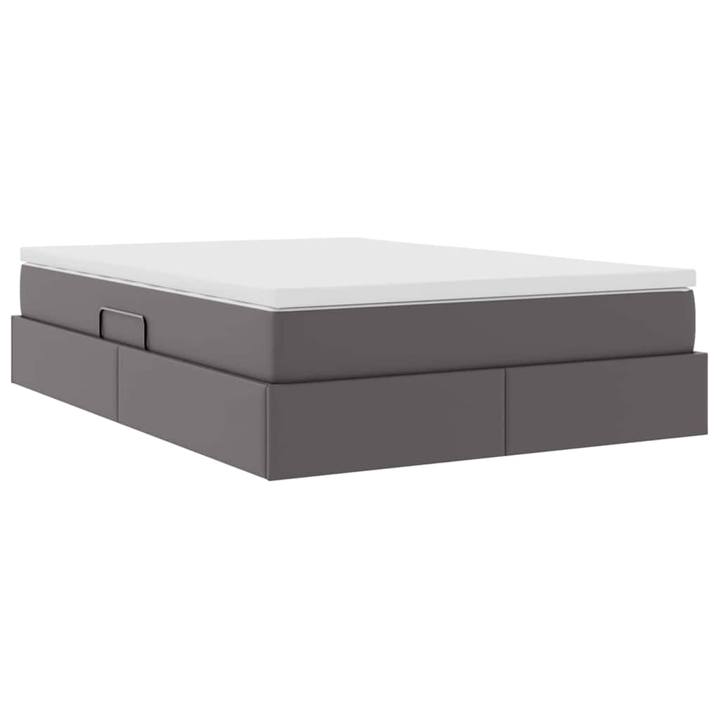 Lit avec rangement et matelas Gris 140 x 200 cm Simili cuir - XIOS