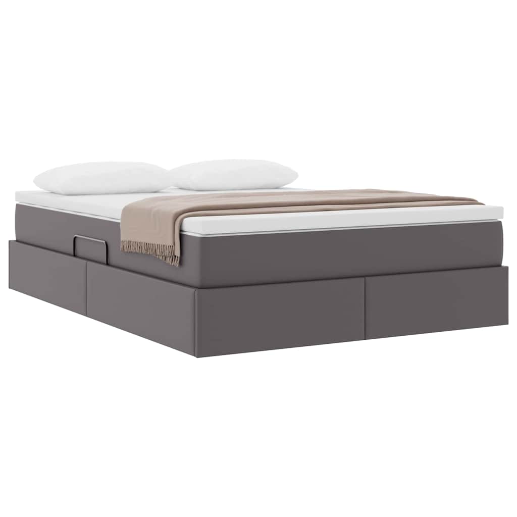 Lit avec rangement et matelas Gris 140 x 200 cm Simili cuir - XIOS