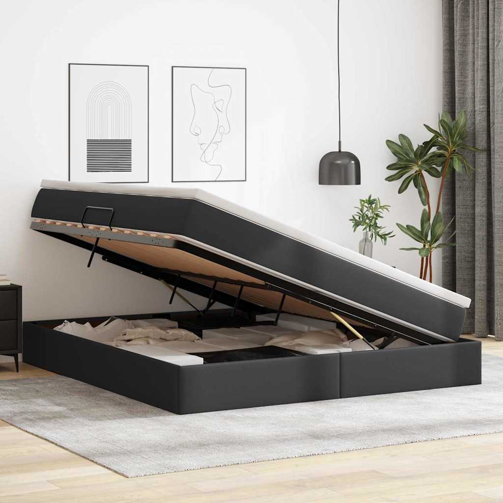 Lit avec rangement et matelas Noir 160 x 200 cm Simili cuir - XIOS