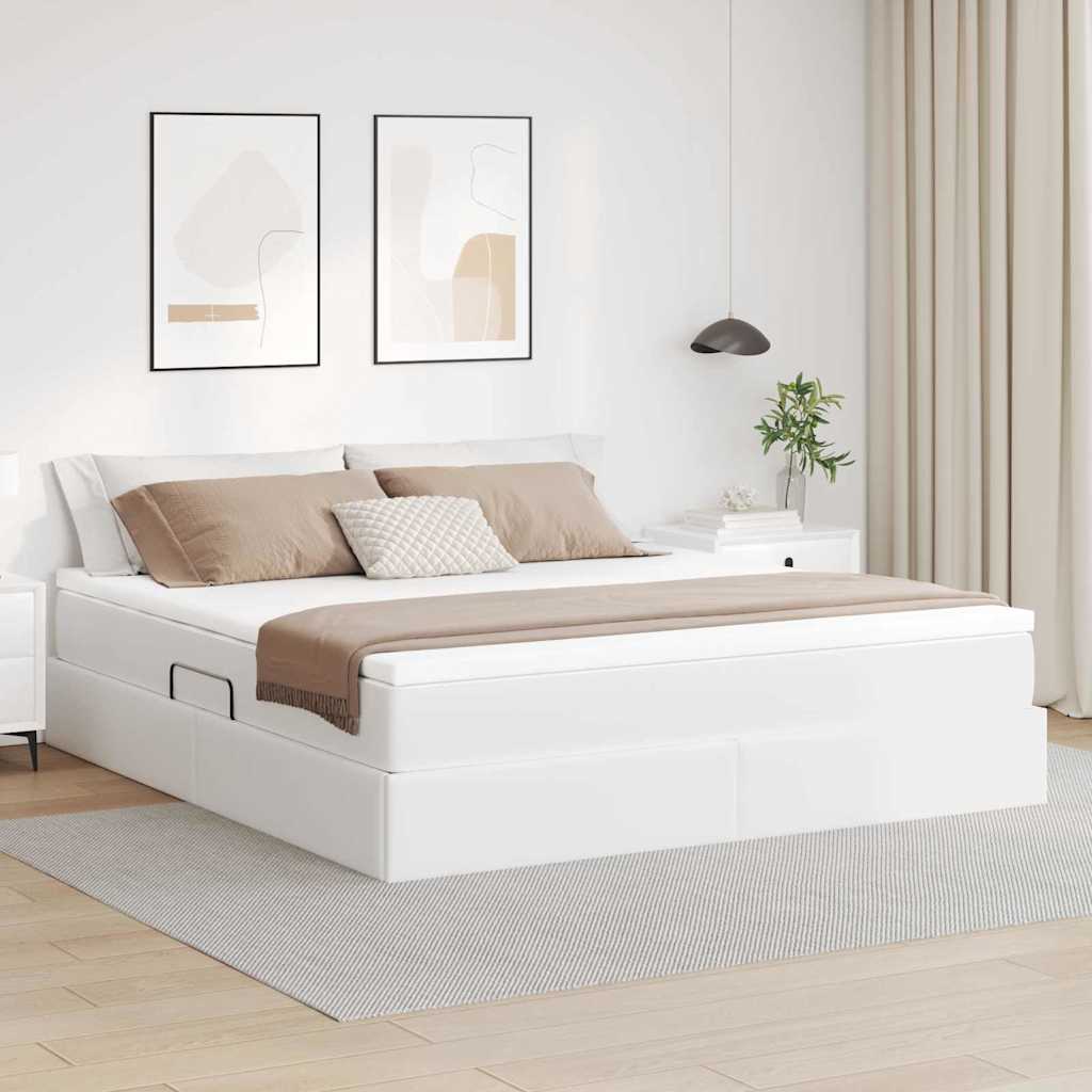 Lit avec rangement et matelas Blanc 160 x 200 cm Simili cuir - XIOS