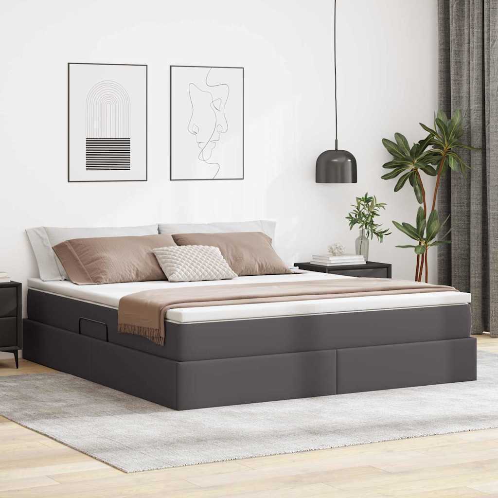 Lit avec rangement et matelas Gris 160 x 200 cm Simili cuir