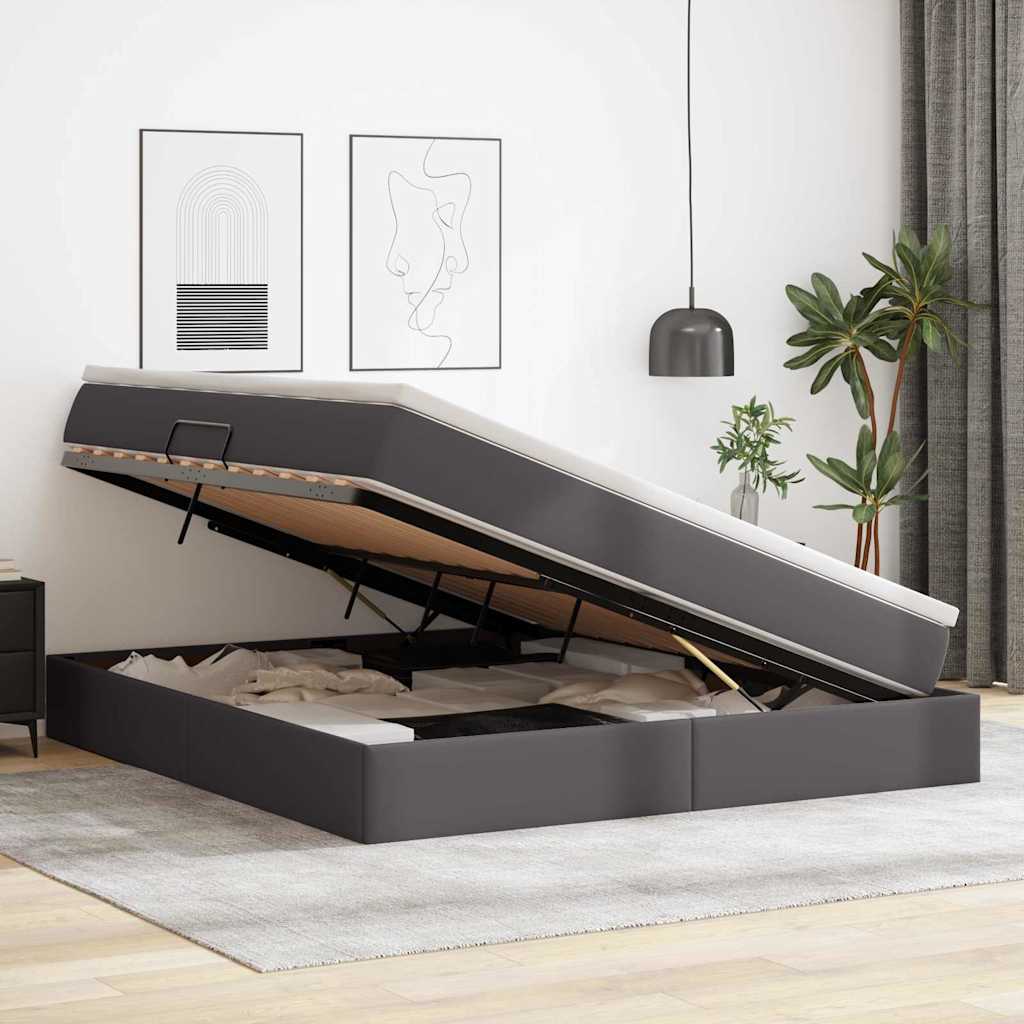 Lit avec rangement et matelas Gris 160 x 200 cm Simili cuir