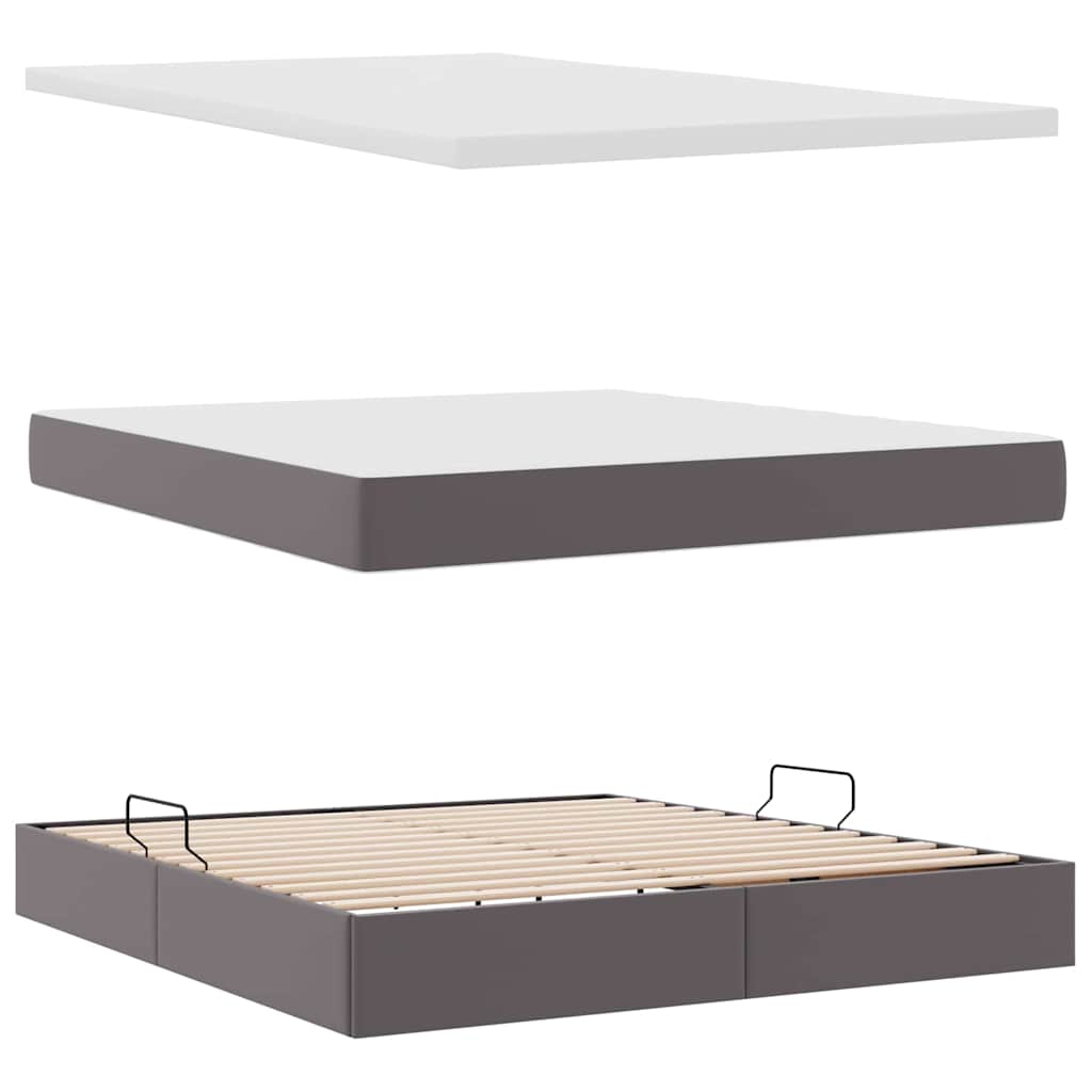 Lit avec rangement et matelas Gris 160 x 200 cm Simili cuir