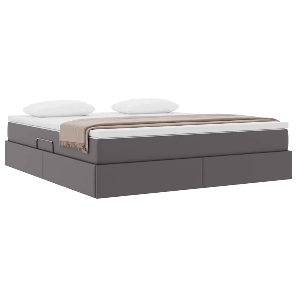 Lit avec rangement et matelas Gris 160 x 200 cm Simili cuir