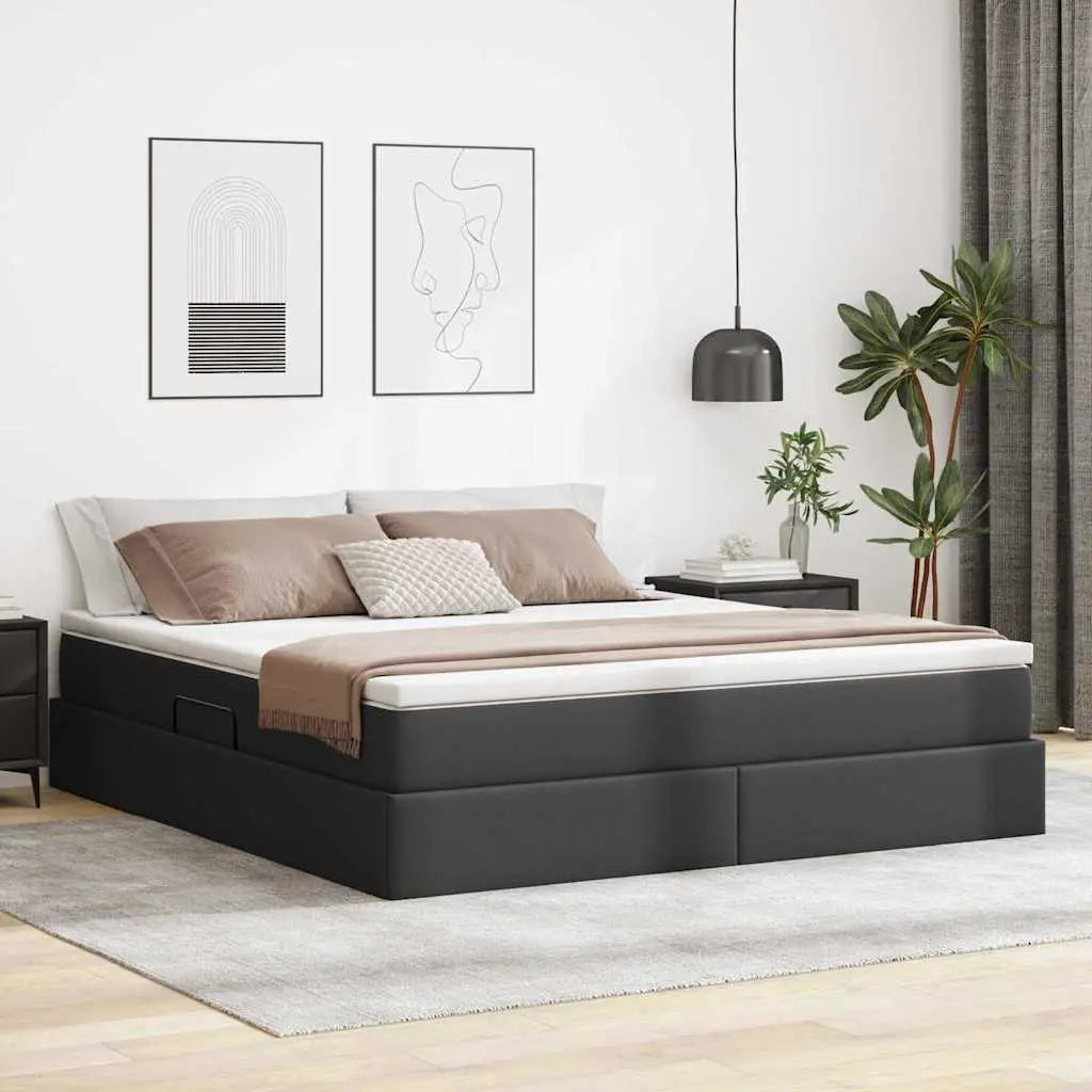 Lit avec rangement et matelas Noir 180 x 200 cm Simili cuir - XIOS