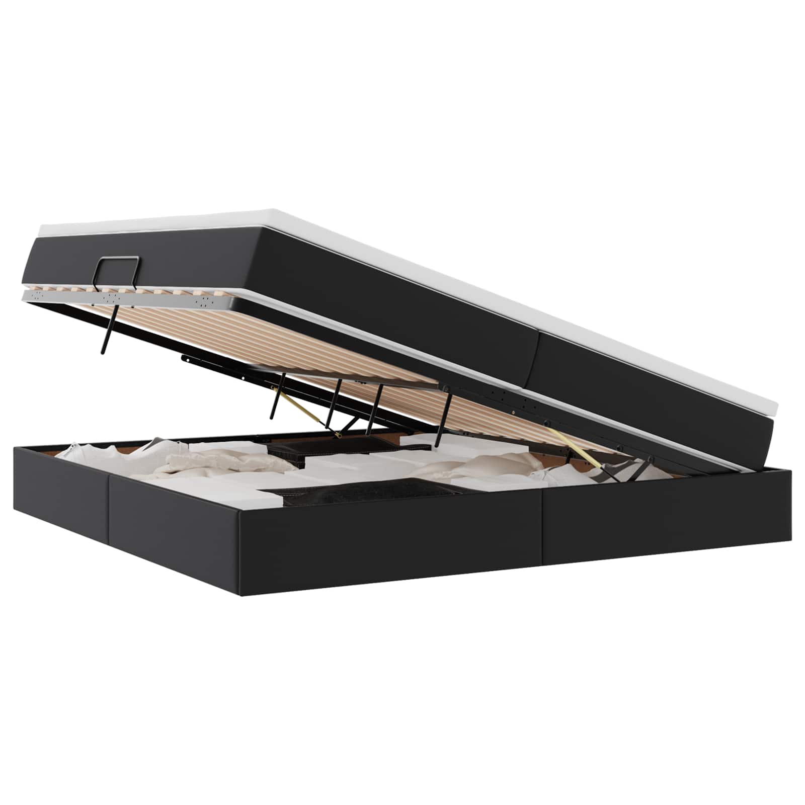 Lit avec rangement et matelas Noir 200 x 200 cm Simili cuir - XIOS