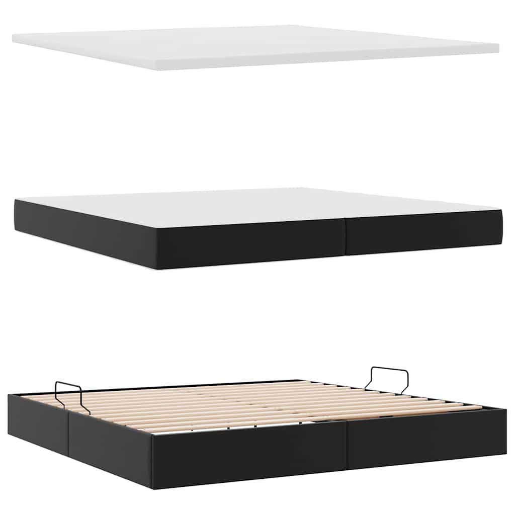 Lit avec rangement et matelas Noir 200 x 200 cm Simili cuir - XIOS