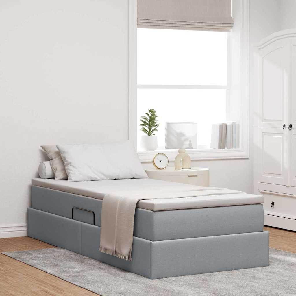 Lit avec rangement et matelas Gris clair 90 x 190 cm Polyester - XIOS