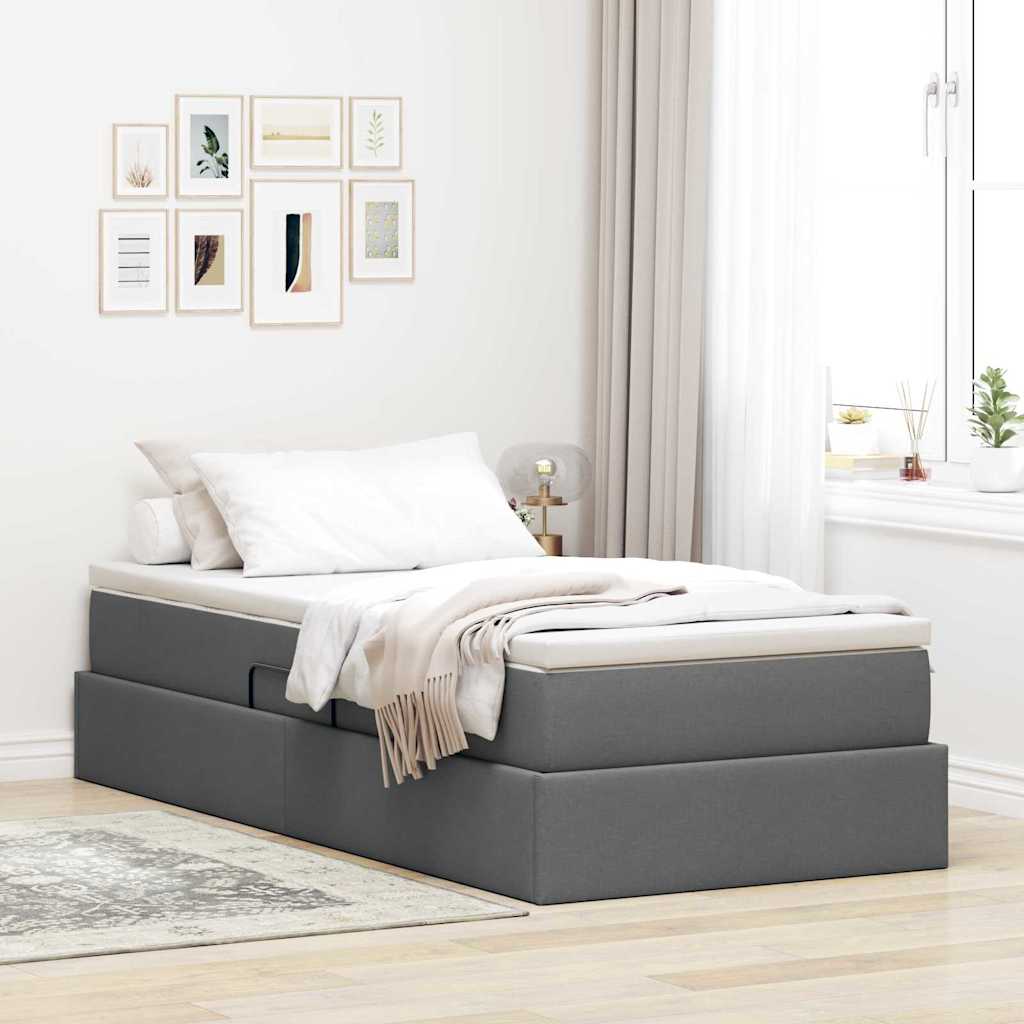 Lit avec rangement et matelas Gris foncé 90 x 190 cm Polyester - XIOS