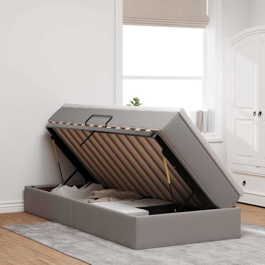Lit avec rangement et matelas Taupe 90 x 190 cm Polyester - XIOS