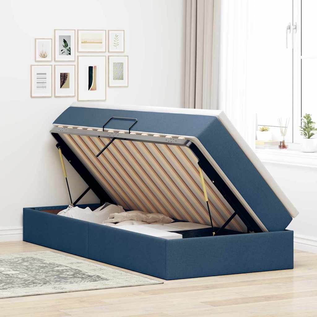 Lit avec rangement et matelas Bleu 90 x 190 cm Polyester - XIOS