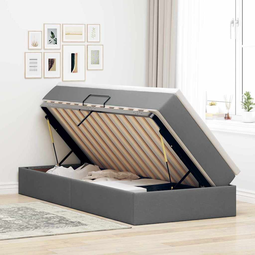 Lit avec rangement et matelas Gris foncé 90 x 200 cm Polyester - XIOS