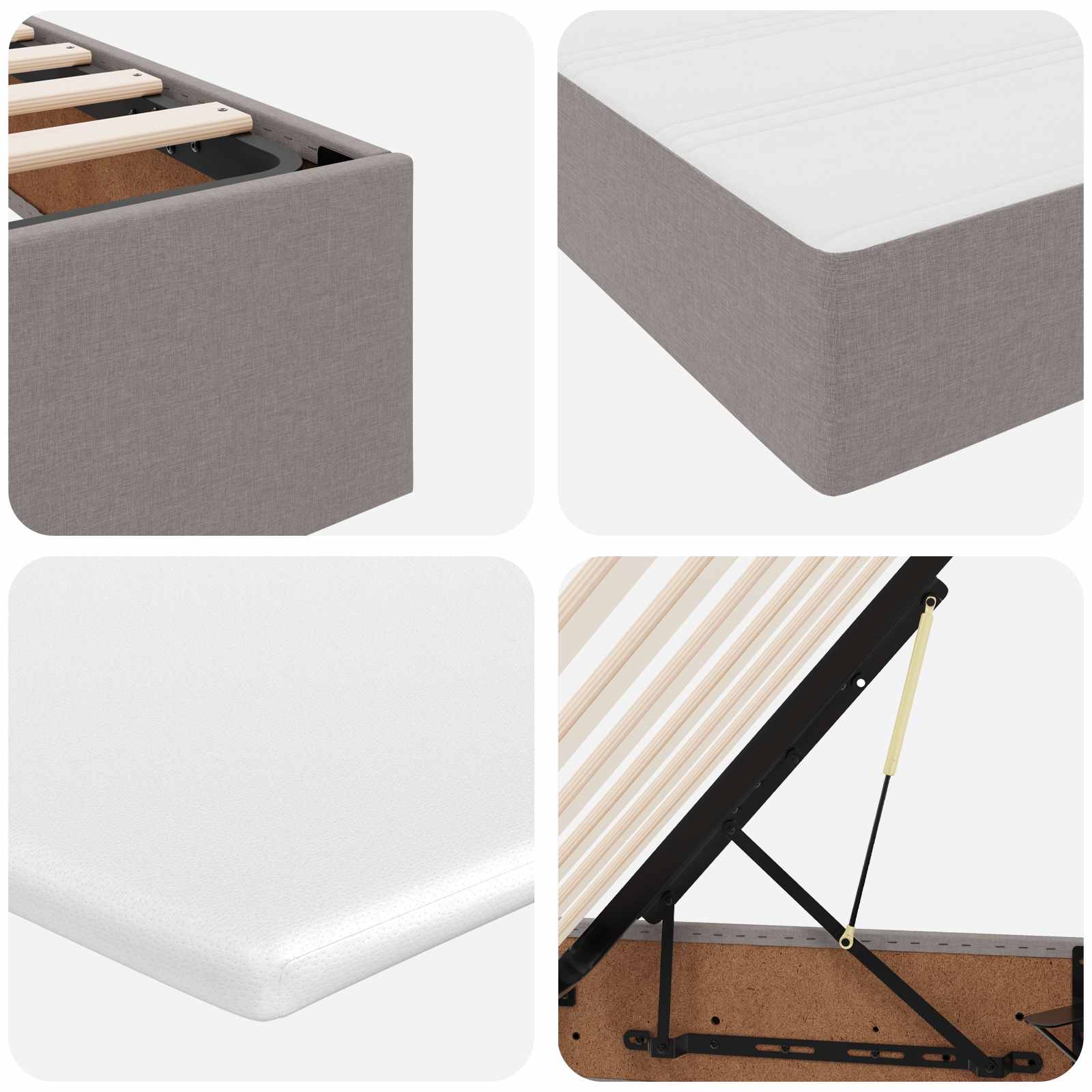 Lit avec rangement et matelas Taupe 90 x 200 cm Polyester - XIOS