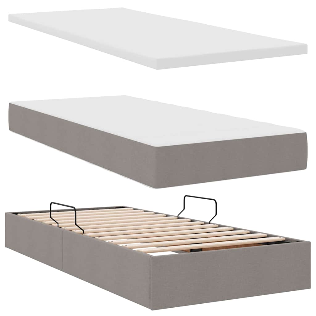 Lit avec rangement et matelas Taupe 90 x 200 cm Polyester - XIOS