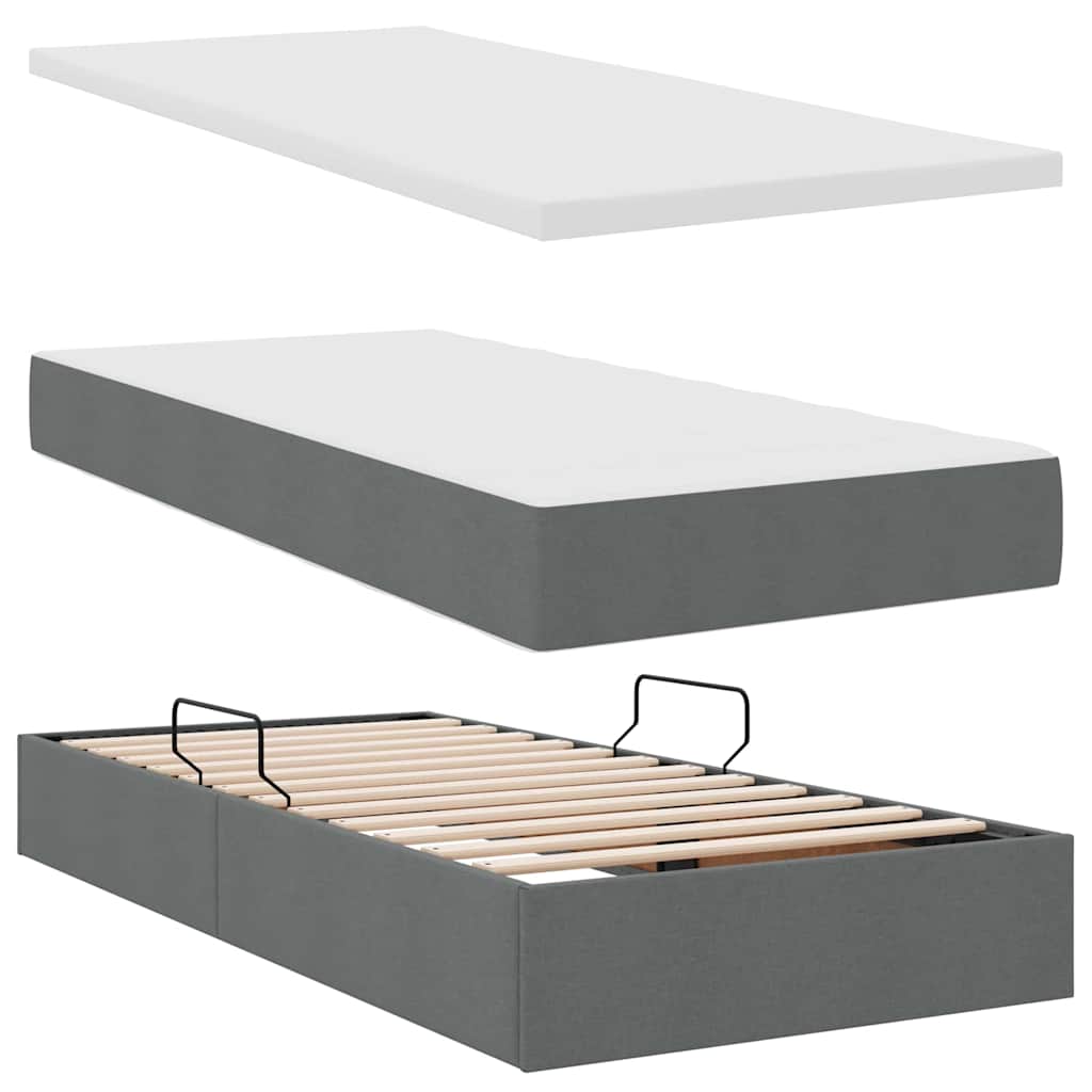 Lit avec rangement et matelas Gris foncé 100 x 200 cm Polyester - XIOS