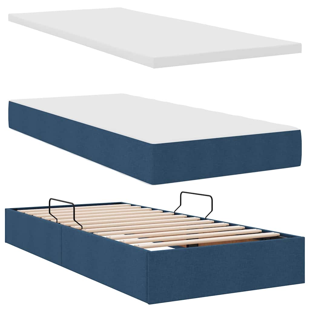 Lit avec rangement et matelas Bleu 100 x 200 cm Polyester - XIOS